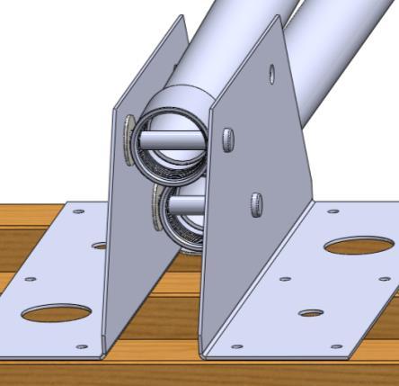 Rotate the post 180 degrees, mark it 2 ½ from the end in the center of the face, and drill through to meet the first hole. Do not drill all the way through from one side.