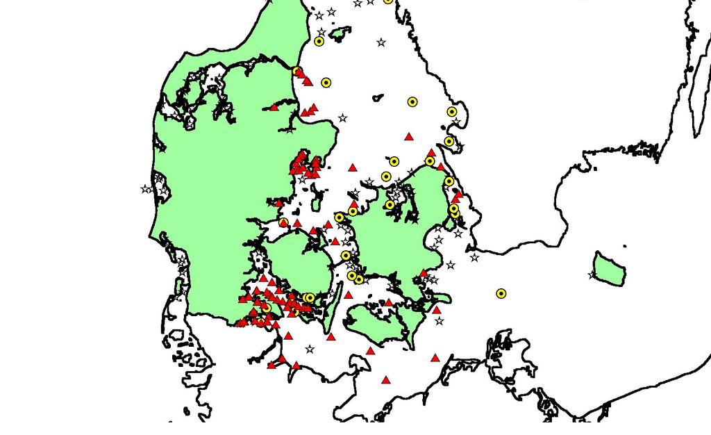 Figure 8 Stations visited by Danish counties, NERI, SMHI and Swedish and German coastal authorities within the first