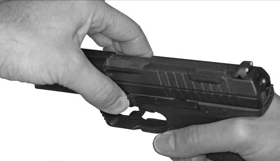4.1 Main Components 4.1.1 Field-Stripping Disassembly Remove the magazine and unload the pistol. Lock the slide in the open position. Look into the chamber and down through the magazine well.