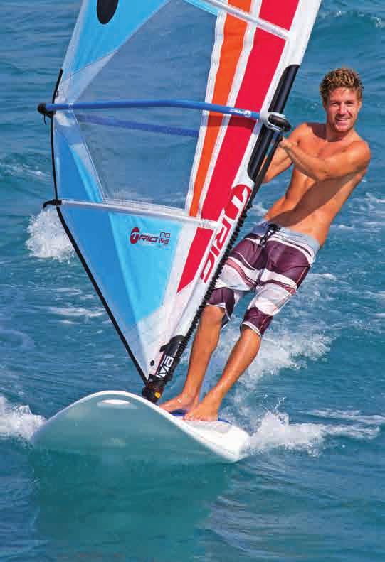 It is fitted with a retractable daggerboard and with carry handles at the front, side and rear, which help to carry the board in and out of the water and are very useful for handling it in the water
