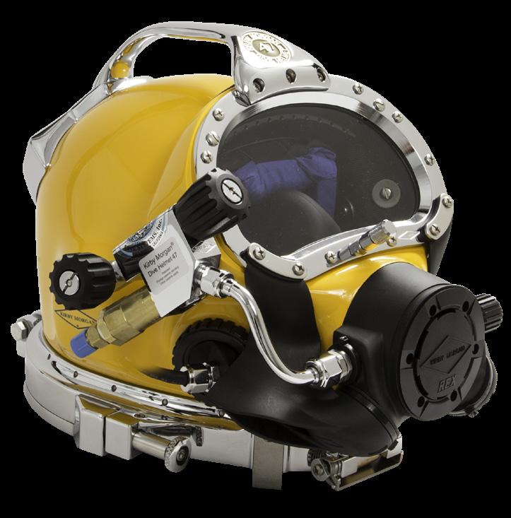 Kirby Morgan Diving Helmets The helmet comes with the large tube Super- Flow 350 adjustable demand regulator which provides an easier breathing gas flow during peak work output.