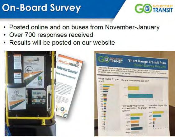 APPENDIX II Community Meeting Input and Survey Summary As part of the Short Range Transit Plan community outreach process, GCTD conducted outreach activities, including hosting meetings, attending