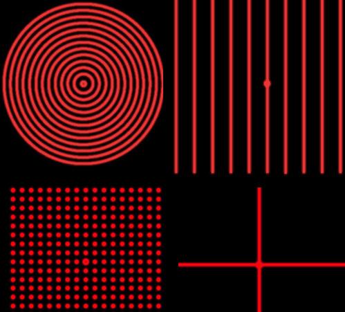 Projection Options Global Laser are able to offer a wide range of diffractive optical elements (DOE) to provide various patterns such as crosses, circles & dot arrays for