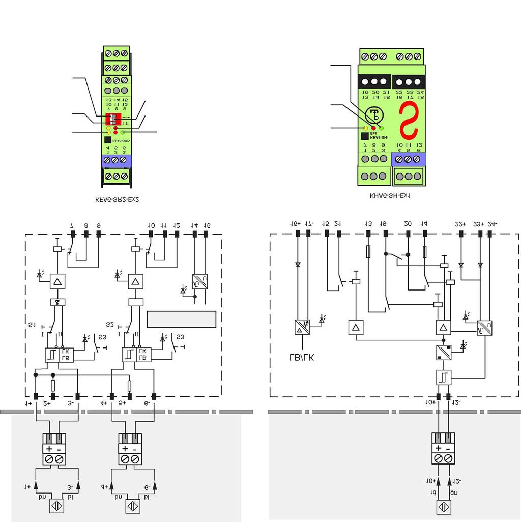 8.1 Electrical connection The limit switches are connected electrically in the device. DK37/M8M/K. Terminal connection 1.5 mm 2 The terminals for Kmin and Kmax are marked with + and -.