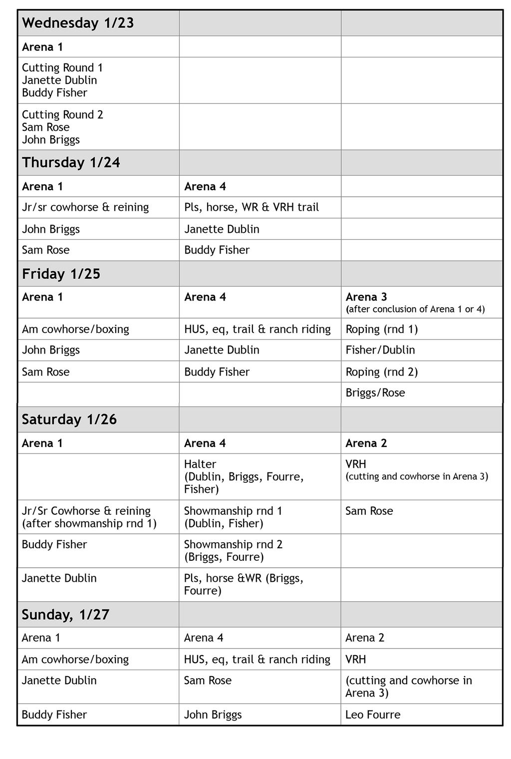 2019 Judges and Arena Schedule www.