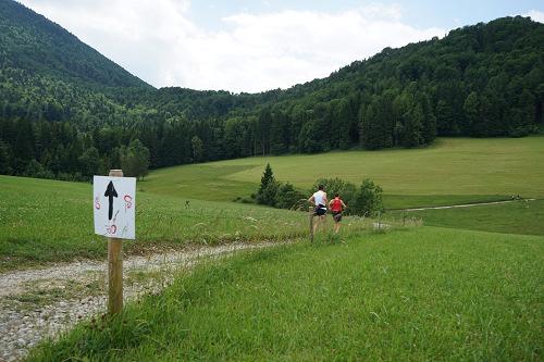 From there the route descends slightly on a paved path for 3 km to Fuschl am See, where you already crossed at km 31.