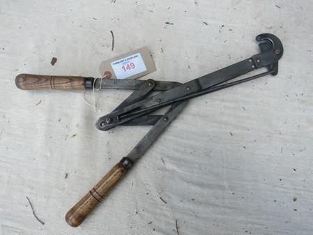 2146 Vintage Myticuttah secateurs 2147 An early pair of Wilkinson Sword secateurs and 1 other 2148 Pair of secateurs Brevete RGM 2159 Single row pedestrian seed drill by Turner Bros.