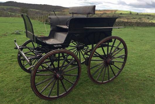 14 LADY S PONY PHAETON to suit 13.2 hh; a pretty vehicle painted dark green with cream lining.