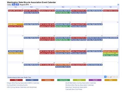 WSBA Calendar Competitive cycling events held within the Washington, North Idaho, and Oregon borders of the WSBA that are not sanctioned by another local
