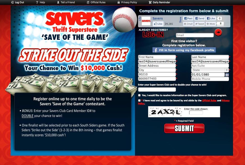 ) Fans register on a custom Save of the Game microsite built and hosted by Million Dollar Media (see example below).