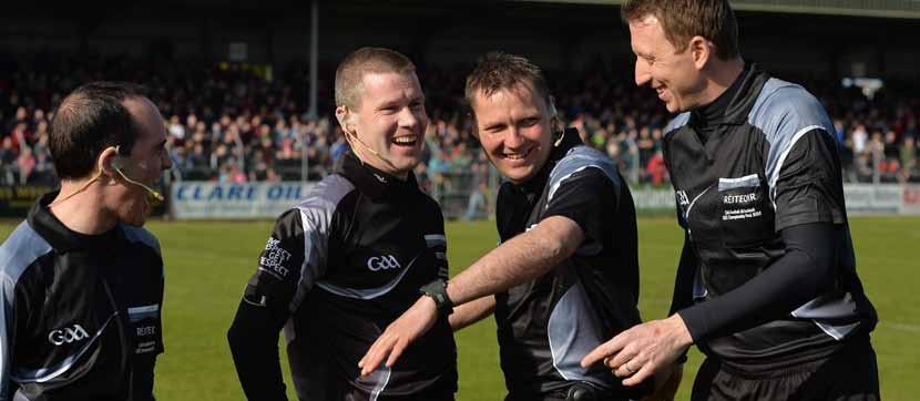 Tuarascáil An Ard Stiúrthóra 30 April 2016; Officials, from left, David Coldrick, Padraig Hughes, Rory Hickey and Séamus Mulhare share a joke before the game.