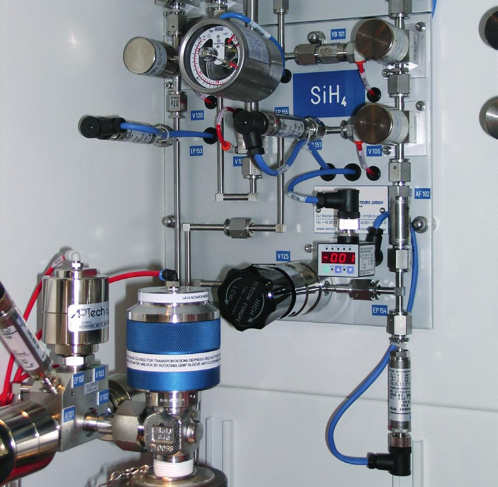 Hardware for specialty gases Automated silane gas cabinet including pneumatic cylinder valve Equipment cabinet for a fully automated titanium tetrachloride supply system Supply systems and central