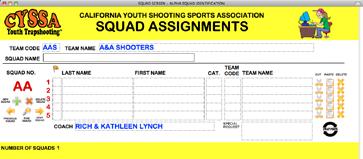 When the team code AAS is entered, the computer fills in the Team Name (A&A Shooters) and the coaches name