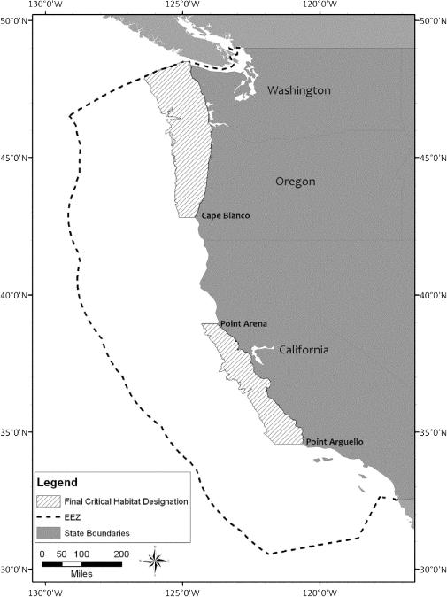 Leatherback critical habitat on the west coast. (Source: http://www.nmfs.noaa.gov/pr/images /criticalhabitat/leatherback_westcoast.jpg XI.