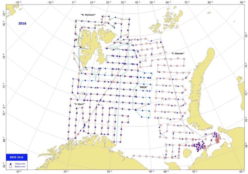 September each year, with the aim of covering the whole area before the cod and haddock 0- group started to settle on the bottom.
