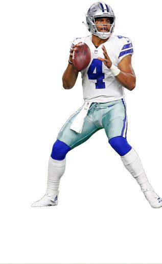18 DAK TO THE FUTURE In his third pro season, Dak Prescott ranks sixth in completions (690) and seventh in wins (24), passing yards (7,744), passing touchdowns (49) and attempts (1,064): Dallas