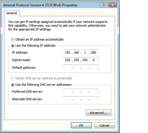 Section 7 Remote Interfaces Figure 7-2 Internet Protocol Version 4 (TCP/IPv4) Properties 7.2.2 Windows Vista Settings 1.