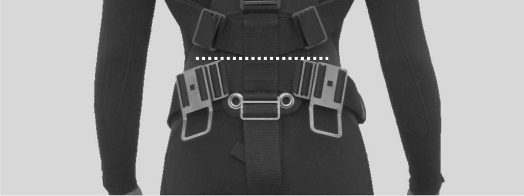 shoulder blades. Placing the upper node too high may result in the harness sticking out from the back after you assume an arched back position in water.