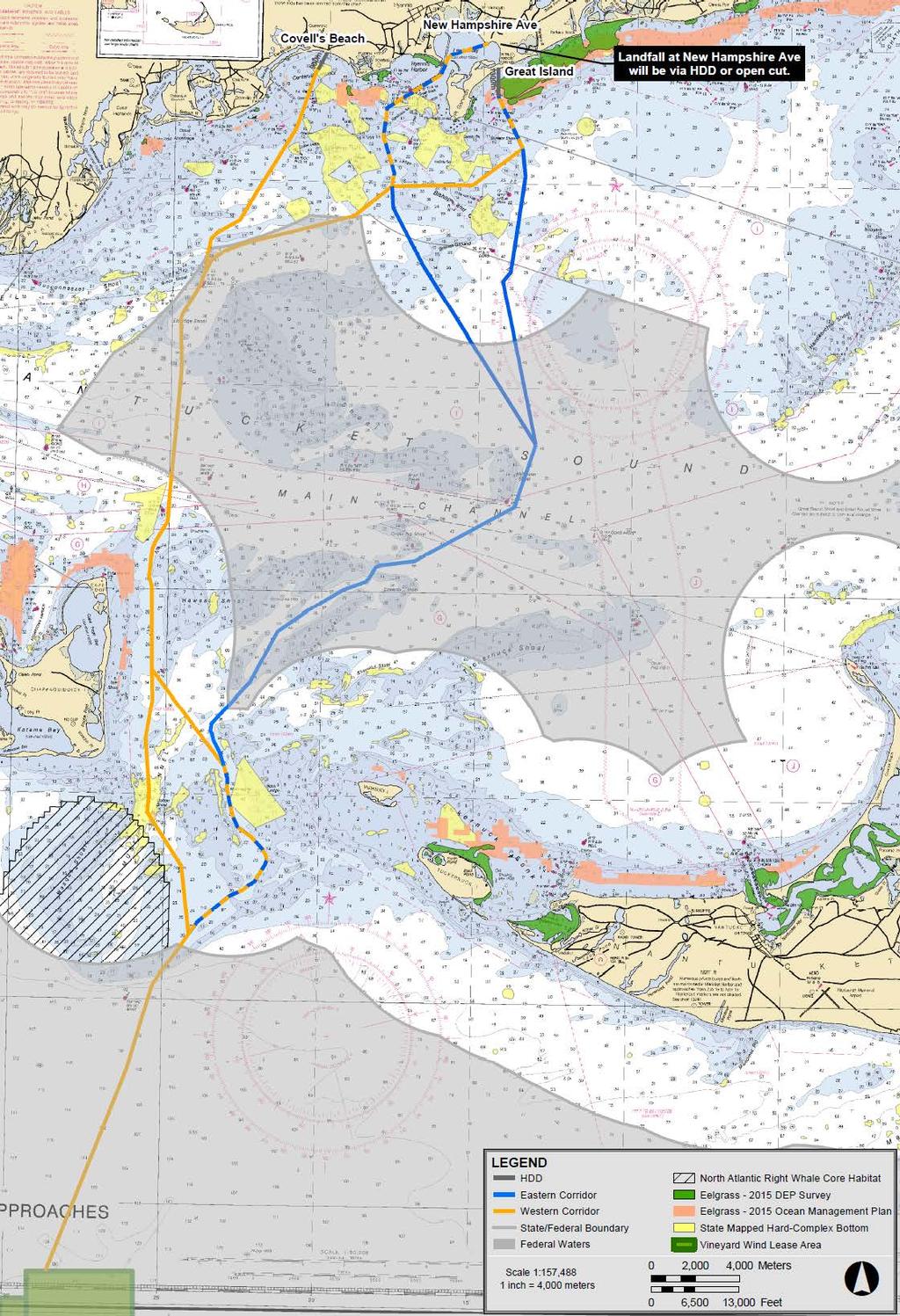 Proposed Offshore Cable Corridors 2 possible corridors: Western & Eastern (only 1 will be used) Multiple options through Muskeget Channel August/September 2017 surveys, more in 2018 Routing