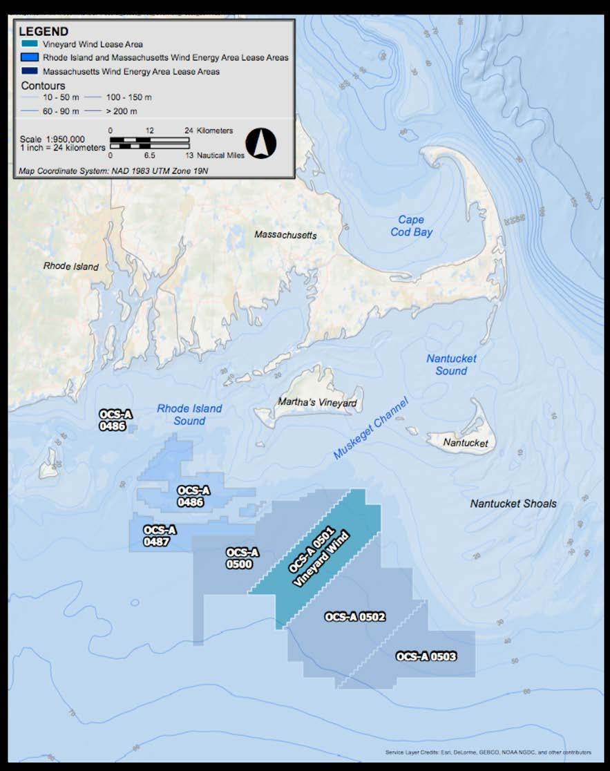 Project Context and Background Vineyard Wind Lease area OCS-A 0501 ~261 square miles Northern tip of Lease Area is ~35 miles offshore from Cape Cod, and ~14 miles south of Martha s Vineyard and
