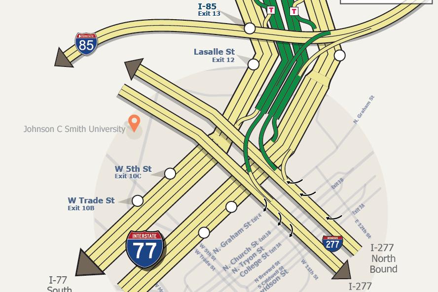 PROJECT IMPROVEMENTS Improved I-77 & I-277 Connections Redesigned connection with I-277 will allow the use of the main streets accessing uptown Charlotte from/to I-77