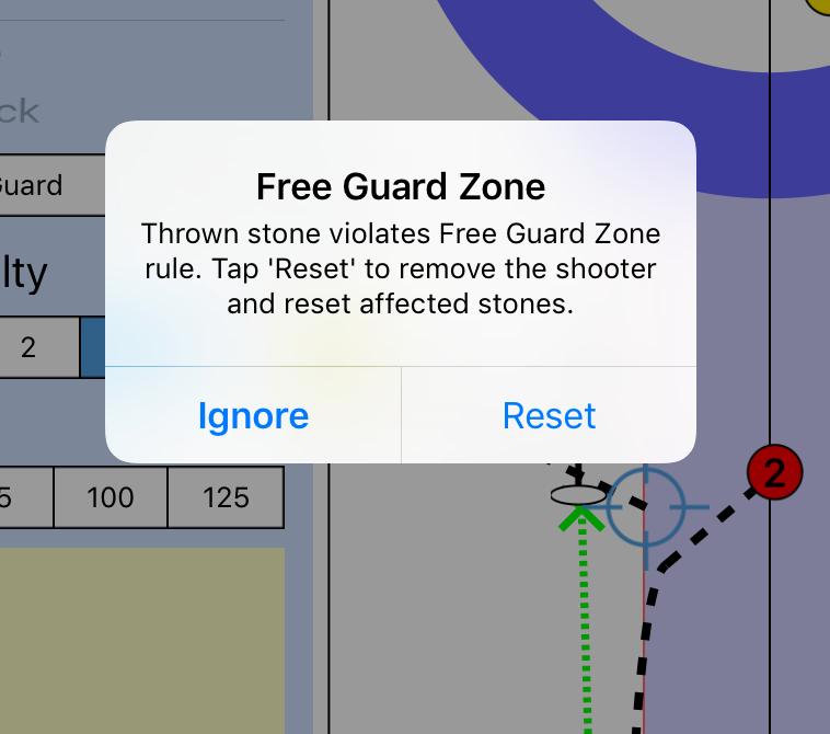 Free Guard Zone Violations If the free guard zone rule is violated, chart the stone motions as they actually happened A message will pop-up will allow you to reposition the stones or ignore