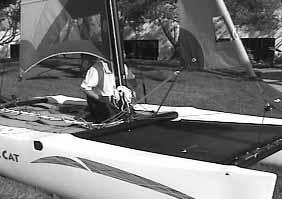 The jib is furled on the forestay and covered by a "snorkel". To remove the snorkel, simply unzip as it is pulled down.