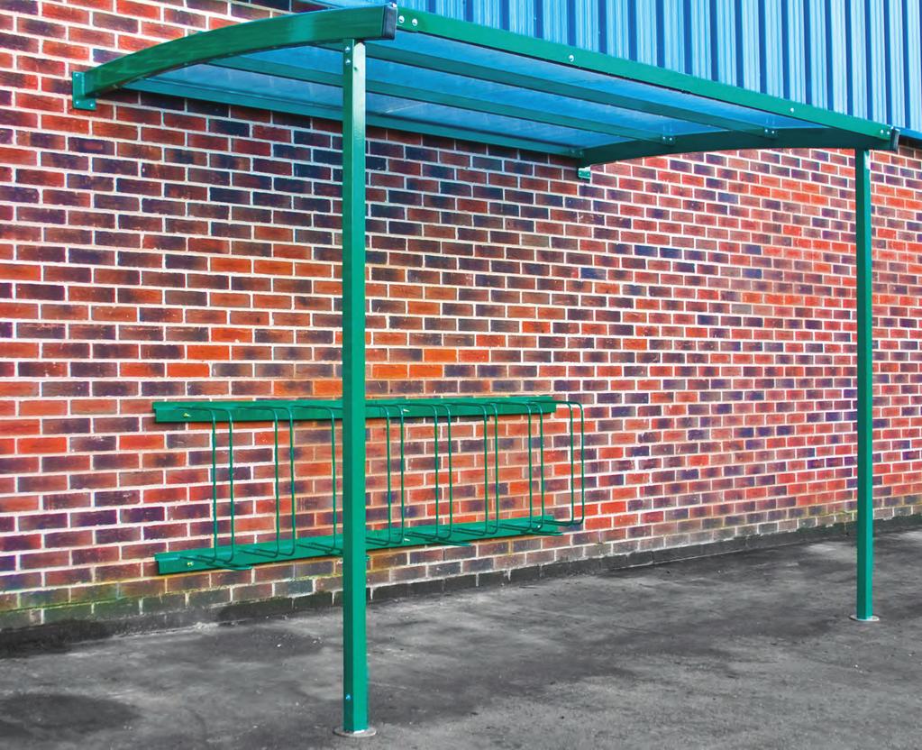 Wall mounted shelters A cost effective means of storing up to 8 bikes under cover, without the need for extensive ground works.