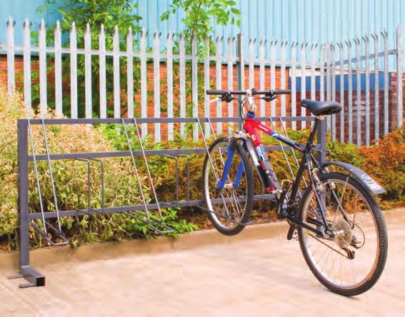 Traditional Racks Cycle Racks Shelter - see page 110. Up to 8 bikes can be stored by bars that grip the bike wheels. n Made from tubular steel.