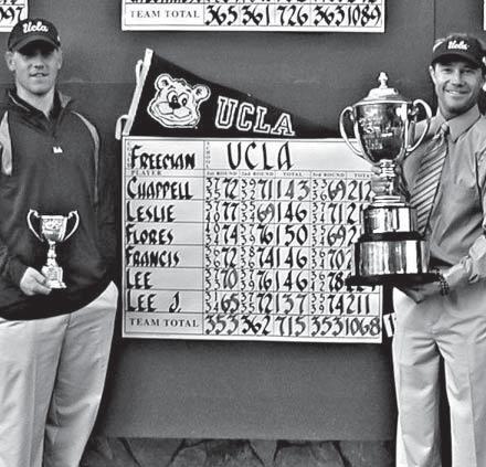Right: UCLA captain Craig Leslie and Head Coach Derek Freeman pose beside the Bruins 2007 scoresheet.
