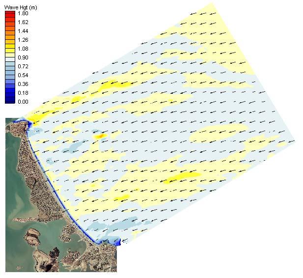 Figure A-5. Spectral wave modeling results for an east-northeast approach direction (59-81.5 degree bin) in the Nantasket Beach region. Figure A-6.