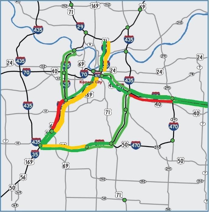 The desired trend is to travel ten miles per ten minutes on a 6 mph freeway. 14 1-Mile Travel Time on Selected Freeway Sections Kansas City Metro Averages 12 1.8 1.6 11.2 11.