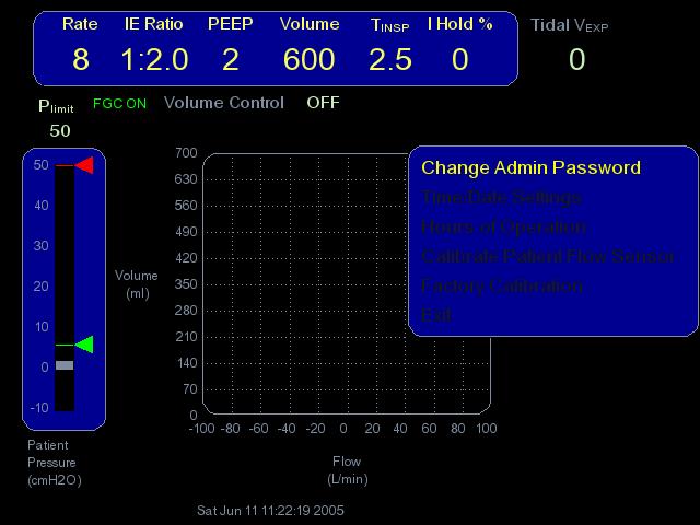 The monitor may then be used to display patient air flow and pressure waveforms as well as a number of numerical patient values that may be useful to the Anaesthetist.
