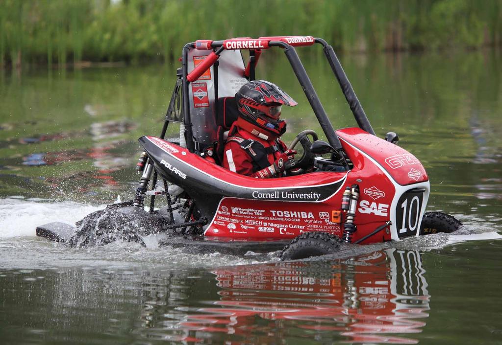 The #10 Baja entry from Cornell University makes waves during the water portion of the 2010 SAE Wet World Event in Rochester, NY.