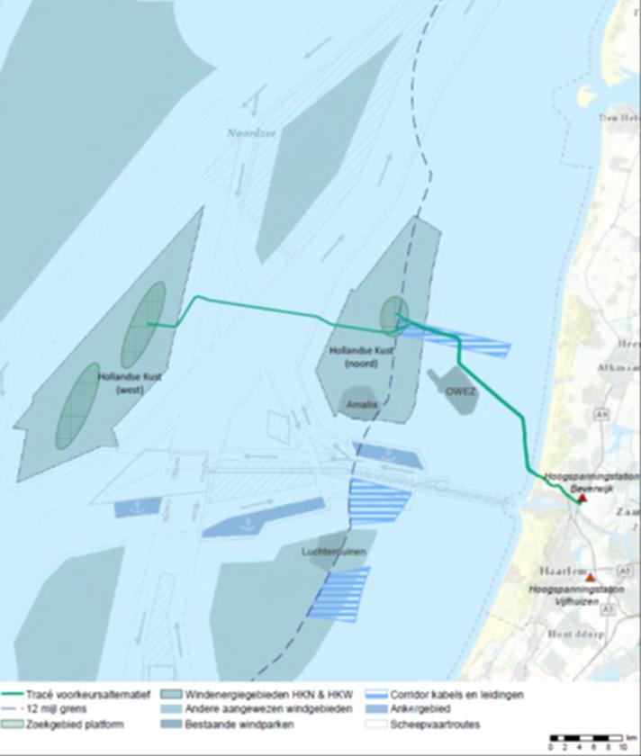 Scope: offshore part Cable system length noord 220 kv: west Alpha 220 kv: The cable routes for HKW Beta and TNW are under development 2 x 35 km offshore 2 x 2,5 km onshore 2 x 70 km offshore 2 x 2,5