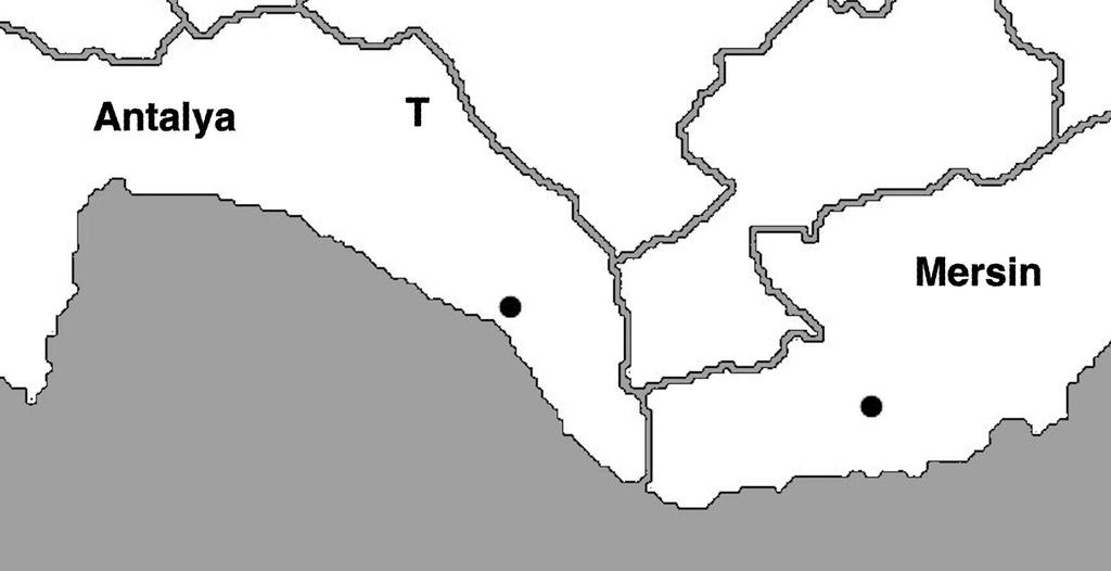 Kovařík, Fet, Soleglad & Yağmur: Iurus Revision 123 Figure 181: Large-scale map showing distribution of Iurus kadleci, sp. nov. "T" marks type locality, Akseki, Antalya Province, Turkey. See Fig.