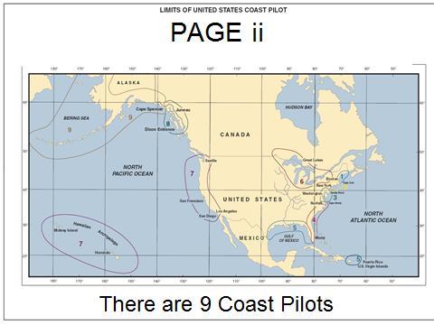 Roman numeral page ii is a Chartlet covering the geographic areas of the Coast Pilots Corrections: Broadcast Notice to Mariners