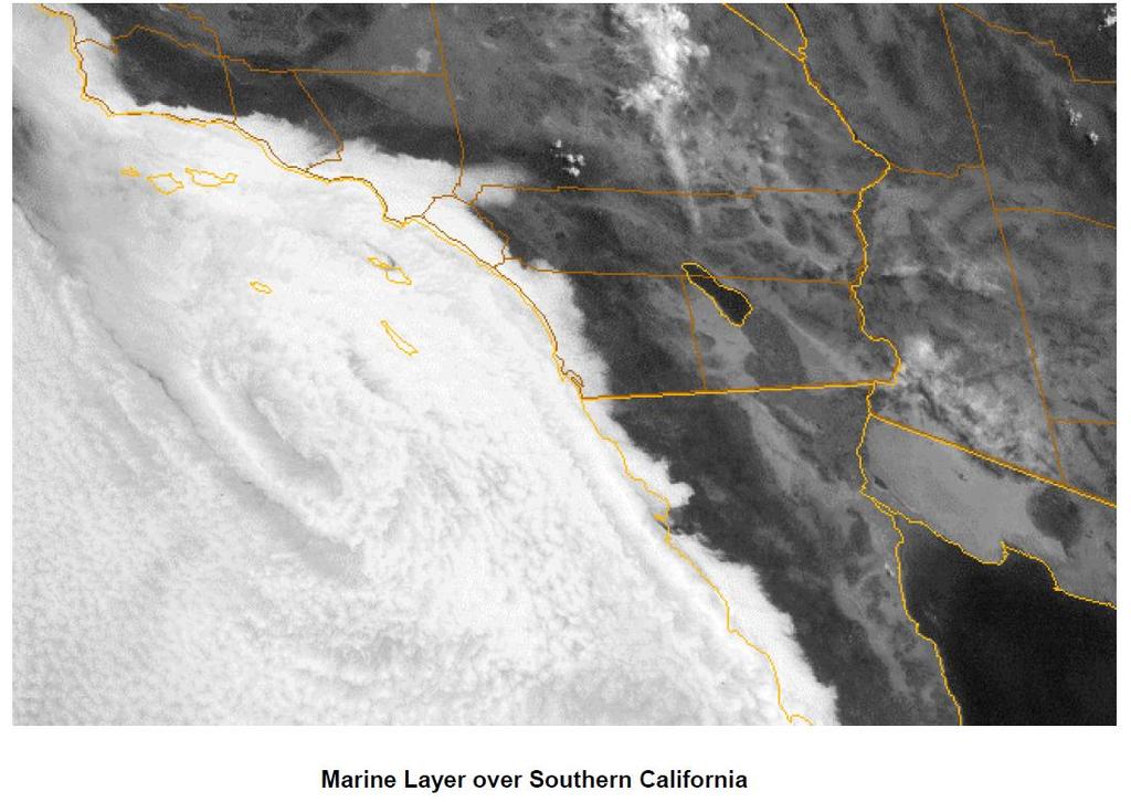 The cooler air below the inversion is called the marine layer and is cooled to the point at which clouds form.