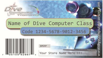 The Printed Activation Codes have the size of a business card, have an UPC code printed on them, are customized with your dive store name and have a minimum quantity