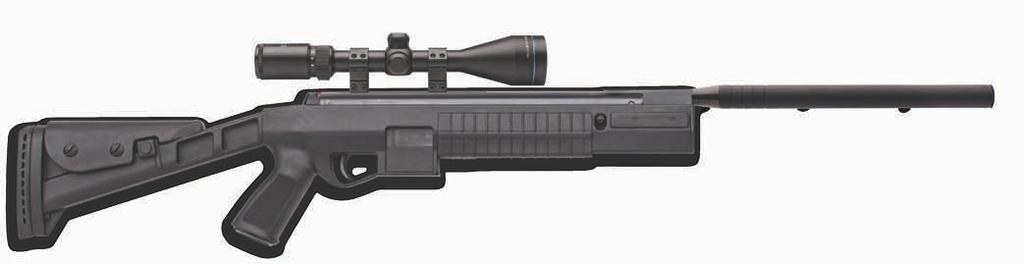 SPECTOR QUANTUM NEW BLACK SYNTHETIC Available powered by POWR-LOK mainspring or D-RAM gas piston Tactical ambidextrous synthetic stock Precision rifle barrel * Please note that the scope is not