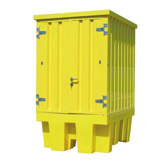 IBC Bund Stands Polyethylene with integral lockable steel container A lockable steel container mounted on a polyethylene bund suitable