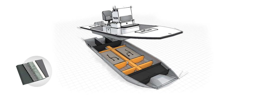 IMPROVED FEATURES Deck System is completely bonded to the hull to insure perfect fit to increase strenght prevent twist distor tion.