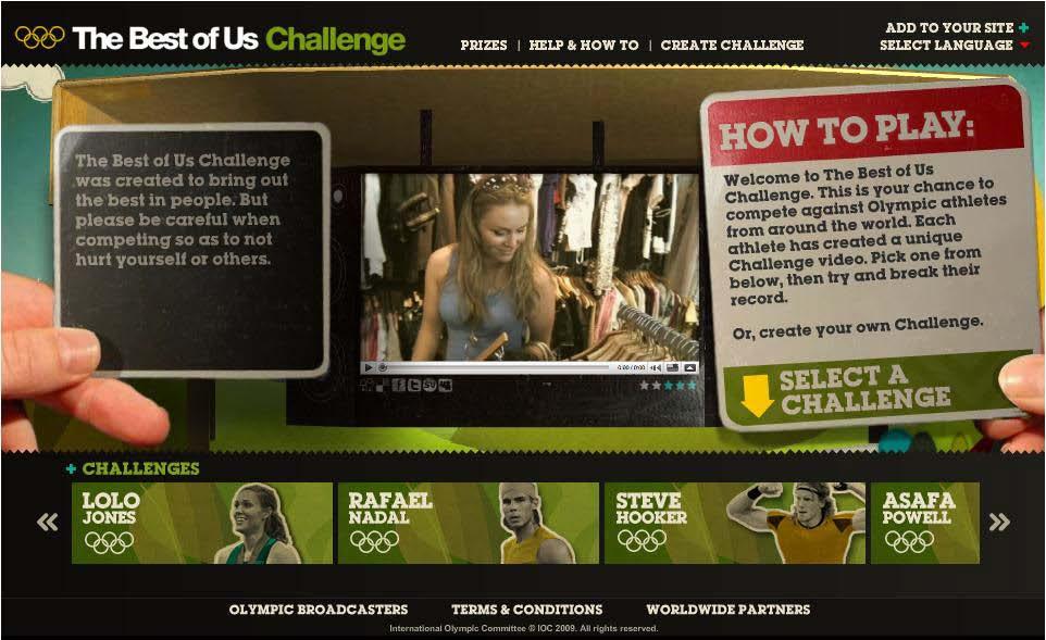 The Best of Us Challenge Site Home Page A user can select to either compete against an athlete Challenge