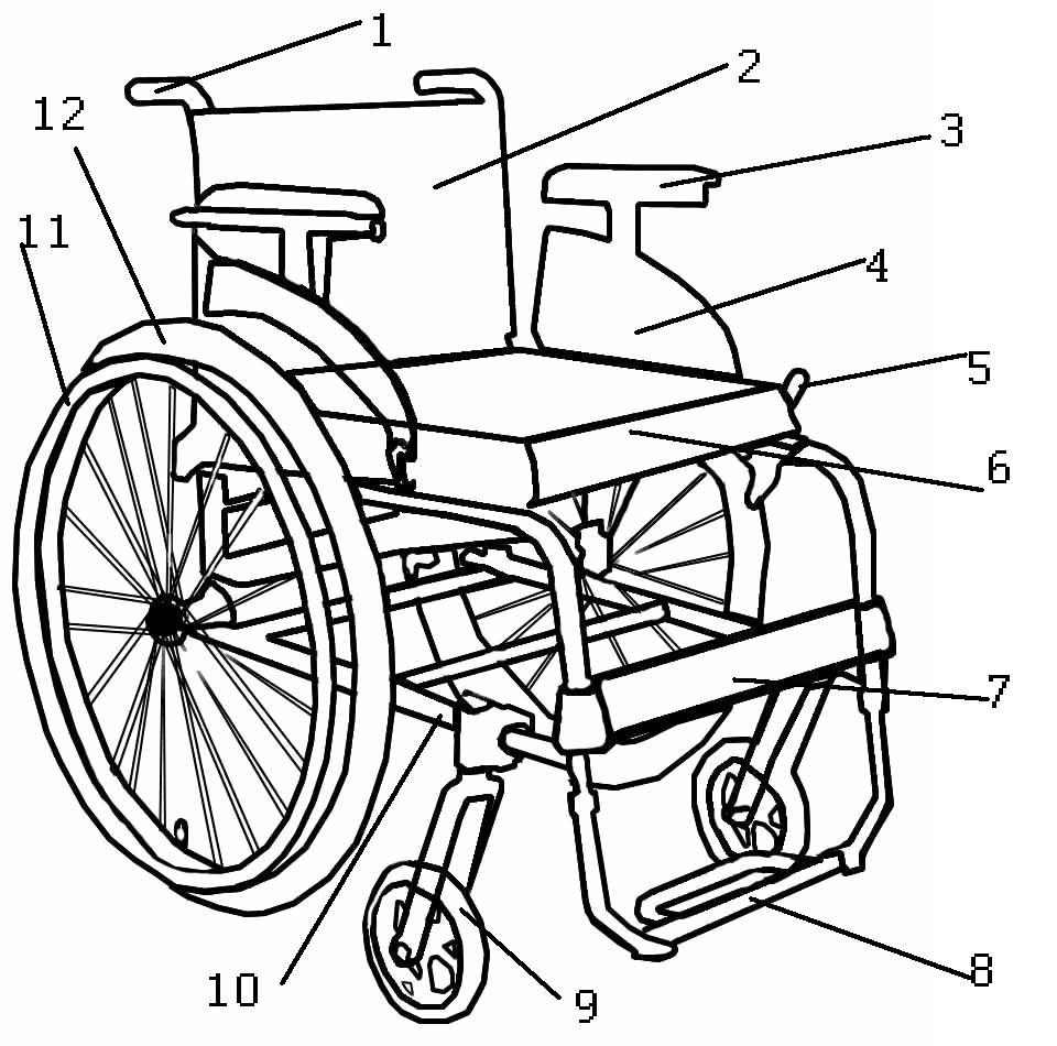 Wheelchair Parts 1. Hand Grip 2. Backrest 3. Armrest Pad 4. Skirt Guard 5. Wheel Lock 6.