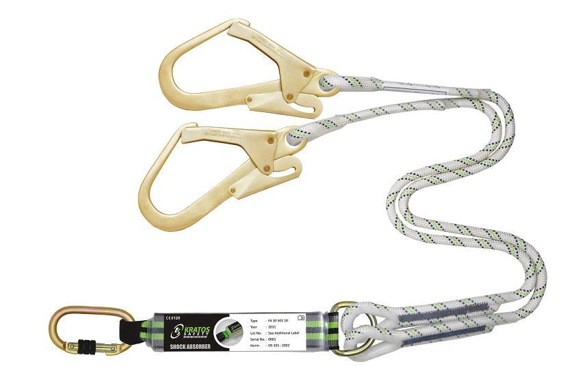 Stitching protected with a strong transparent sleeve. Model: FA 30 400 18 EN 355:2002 and tested as per VG11 of PPE directive 89/686/EEC Y FORKED SHOCK ABSORBING WEBBING LANYARD 1.