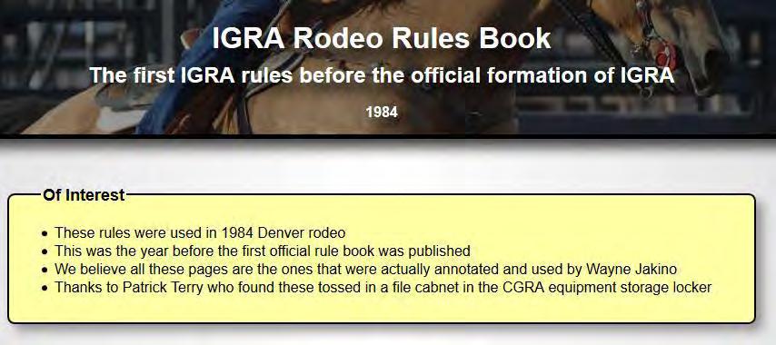 Of lnterest--==~----::::==:::::::::================1 These rules were used in 1984 Denver rodeo This was the year before tt)e ~ rst official rule book was published We believ'e all