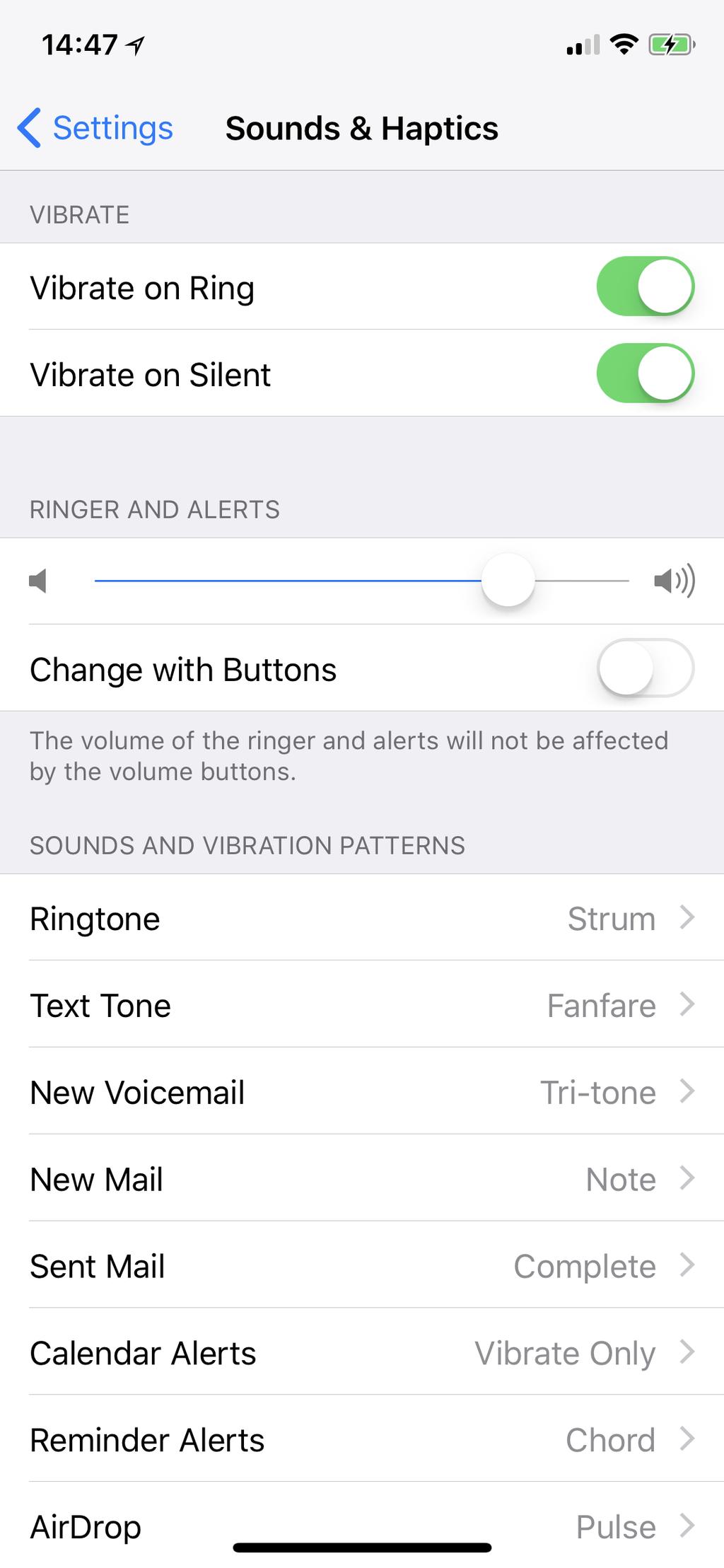 Sounds: To ensure that the the ios notifications are audible, verify that the RINGER AND ALERTS slider is set to full.