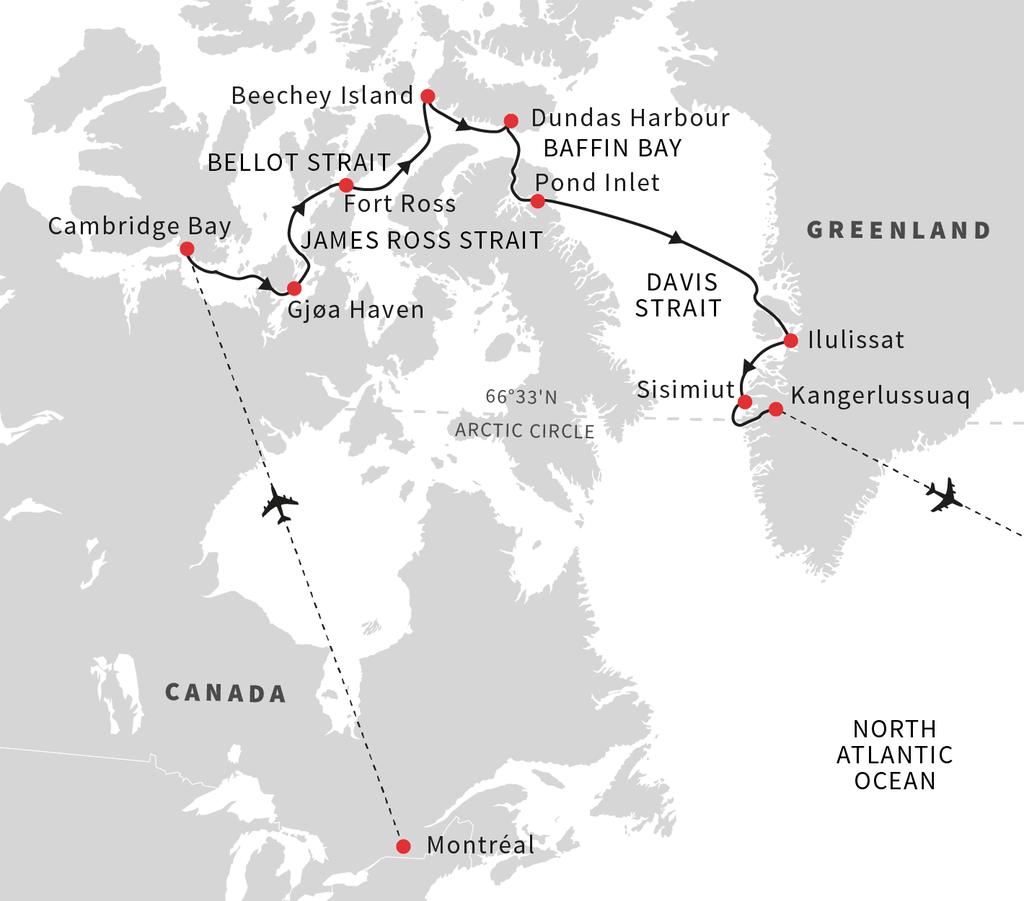 Sail out of the fabled Northwest Passage Explore Gjøahavn, where the Amundsen expedition spent two years and several members of the Franklin expedition team is buried Discover the Illuissat Icefjord,