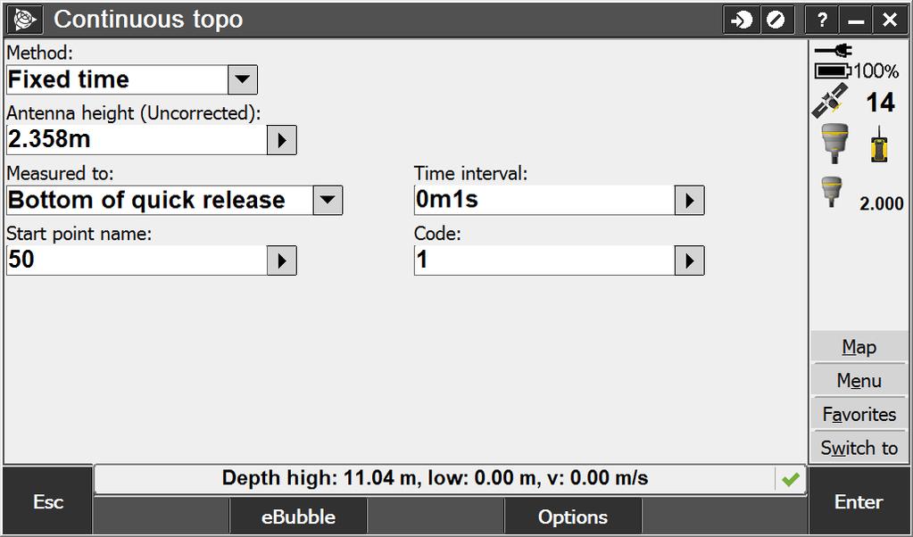 Record Pressing Record from the Online screen will start a continues topo measurement.