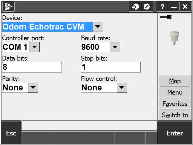 Device Choose the correct echo sounder and communication settings.